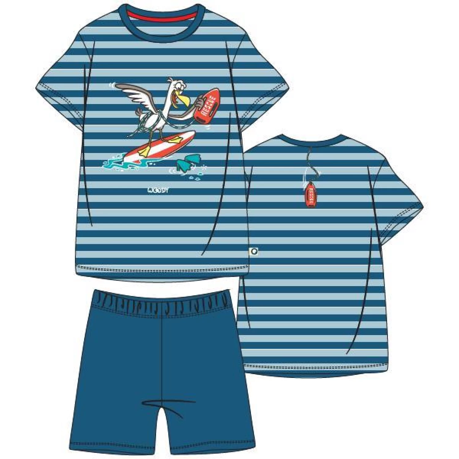 Woody Zeemeeuw Heren Pyjama Blauw Rood Gestreept Elegance Lingerie