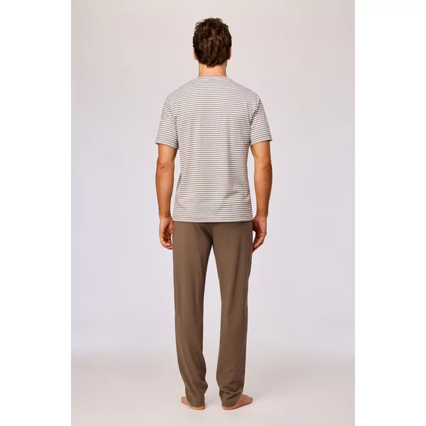 Woody Heren Pyjama - bruin-blauw gestreept