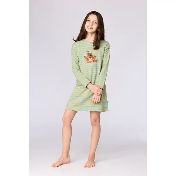 Woody Bosdieren Meisjes Nachtkleed - blauw-groene streep