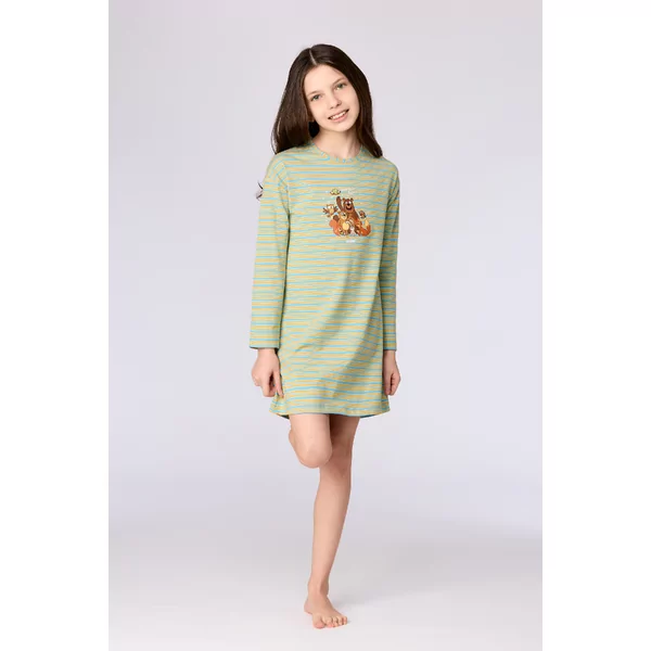 Woody Bosdieren Meisjes Nachtkleed - blauw-groene streep