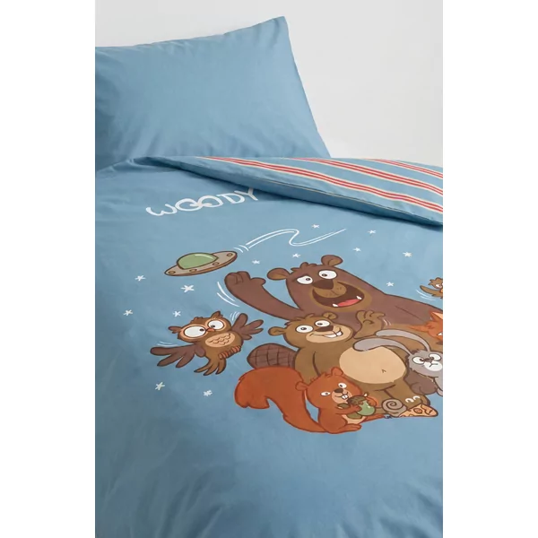 Woody Beer Dekbedovertrek 1P - Blauw