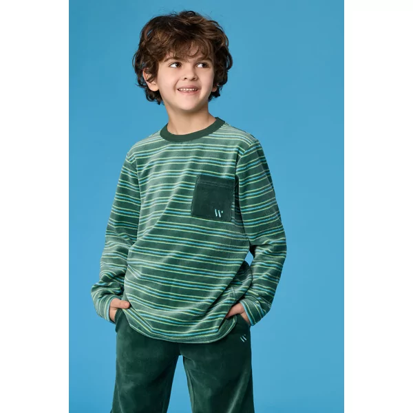 Woody Jongens Pyjama - groene streep