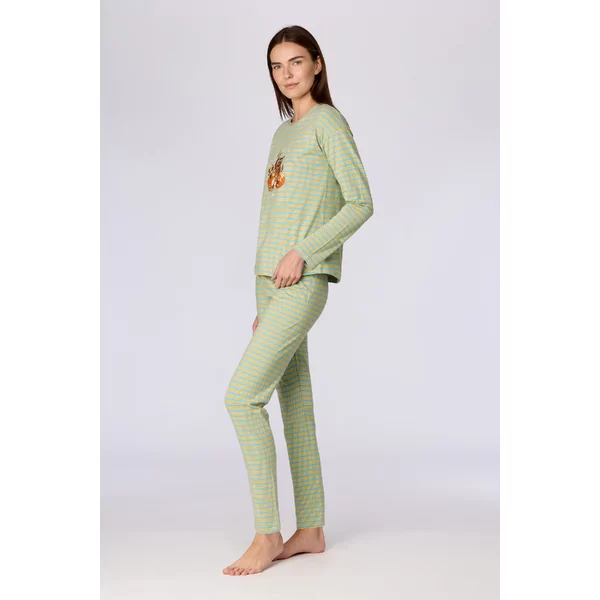 Woody Bosdieren Dames Pyjama - blauw-groene streep