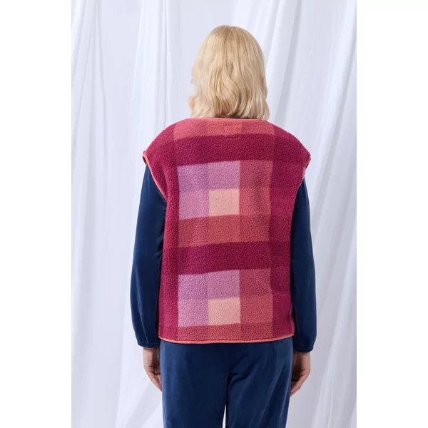 lordsxlilies Dames Bodywarmer - teddy ruit framboos