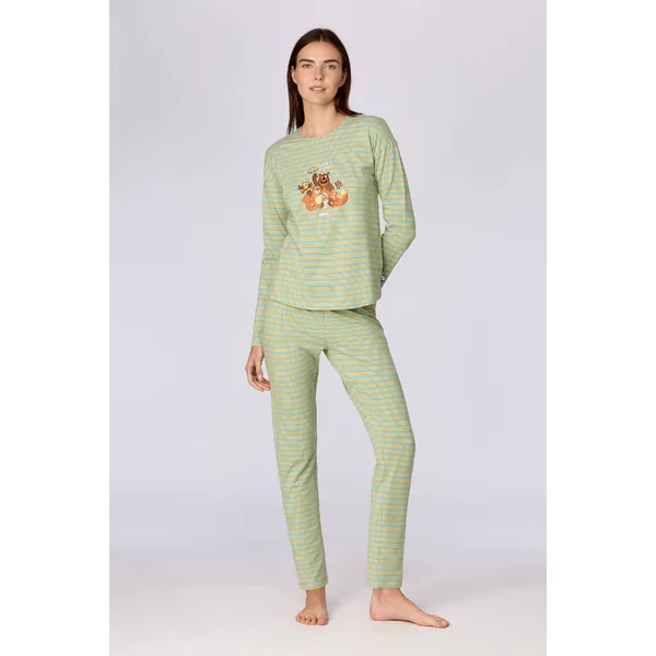 Woody Bosdieren Dames Pyjama - blauw-groene streep