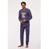 Woody Mammoet Unisex Pyjama - donkerblauw-bruin streep