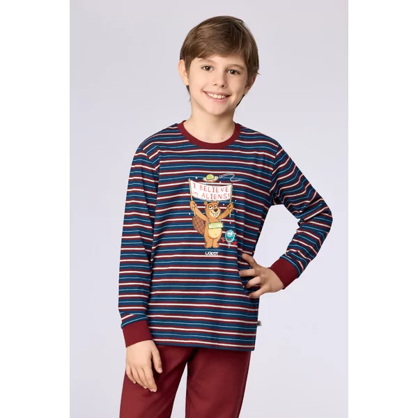 Woody Beer Jongens Pyjama - donkerblauwe streep