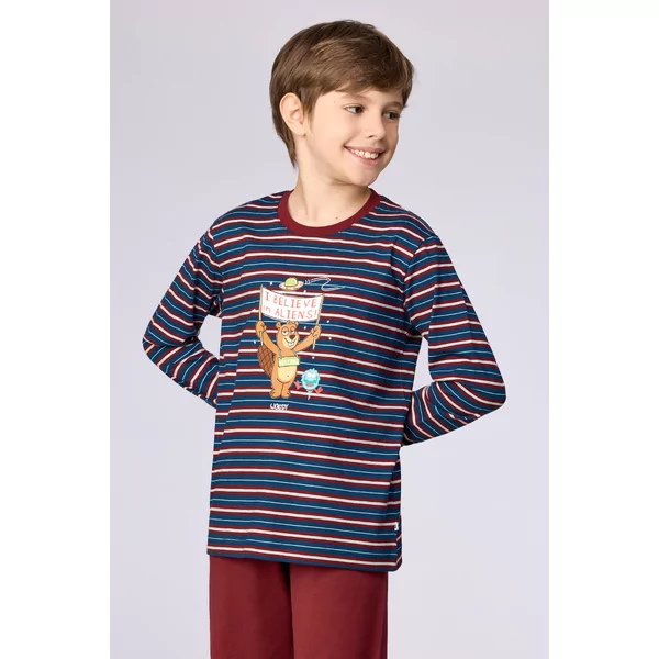 Woody Beer Jongens Pyjama - donkerblauwe streep