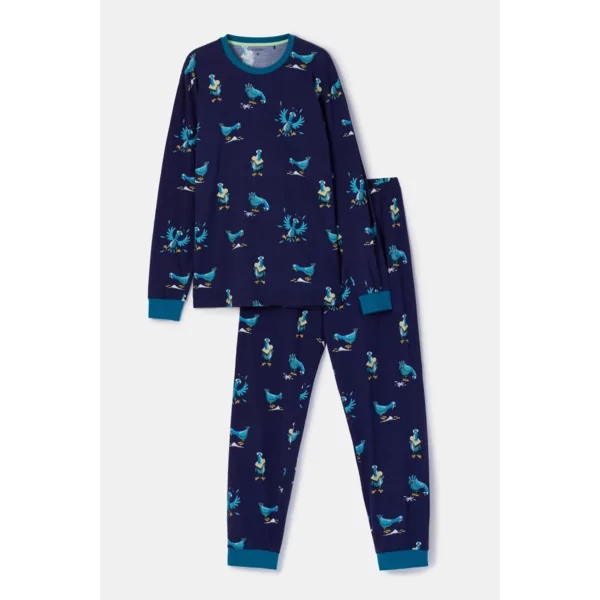 Woody Duif Heren Pyjama - donkerblauwe duivenprint