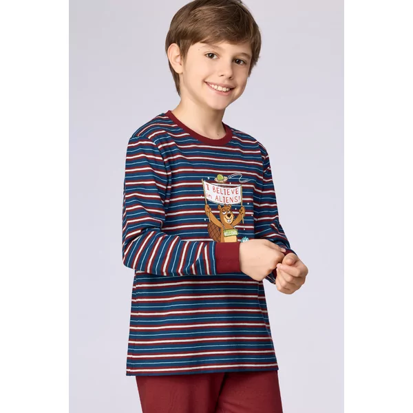 Woody Beer Jongens Pyjama - donkerblauwe streep