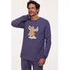 Woody Mammoet Unisex Pyjama - donkerblauw-bruin streep