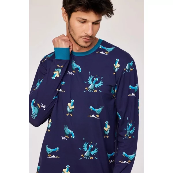 Woody Duif Heren Pyjama - donkerblauwe duivenprint