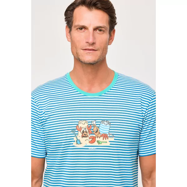 Woody Heremietkreeft Heren Pyjama - blauwe streep