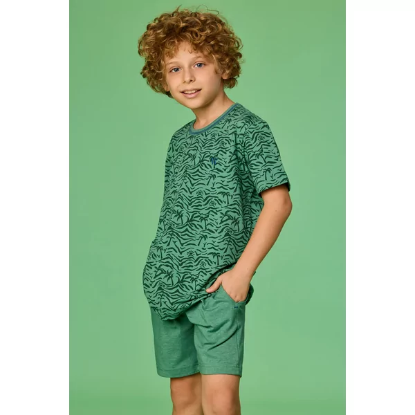 Woody Jongens Pyjama - palmbomen print groen