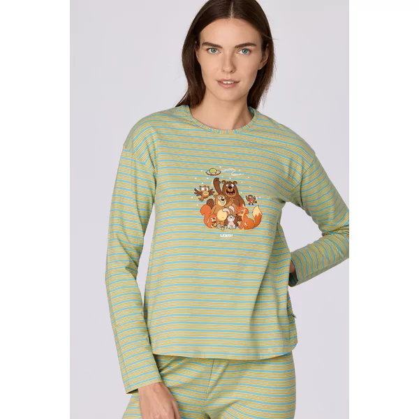 Woody Bosdieren Dames Pyjama - blauw-groene streep