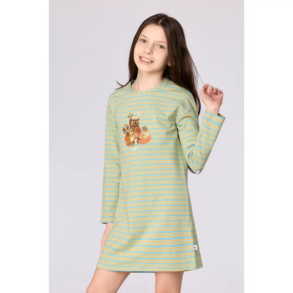 Woody Bosdieren Meisjes Nachtkleed - blauw-groene streep