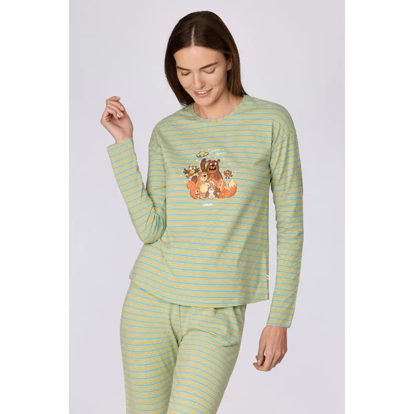 Woody Bosdieren Dames Pyjama - blauw-groene streep