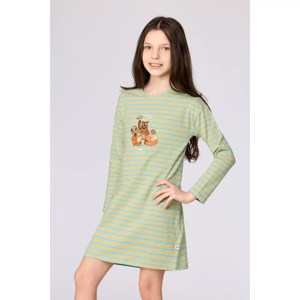 Woody Bosdieren Meisjes Nachtkleed - blauw-groene streep