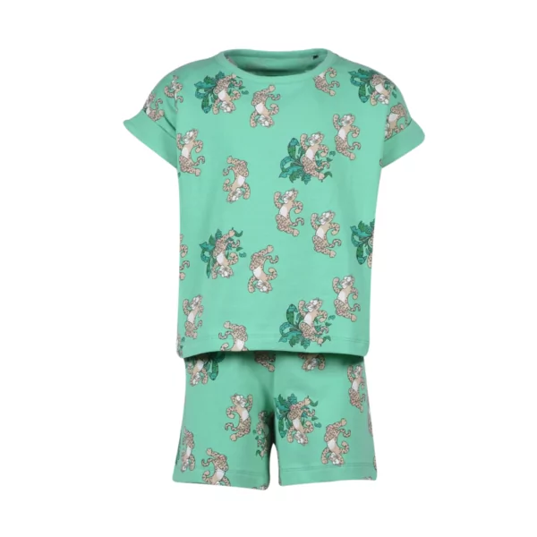 Woody Panter Meisjes Pyjama - jadegroen met panter