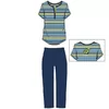 Woody Kikker Dames Pyjama - blauw-geel gestreept