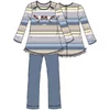 Woody Uil Meisjes Pyjama A-lijn Fronsjes - blue-beige striped