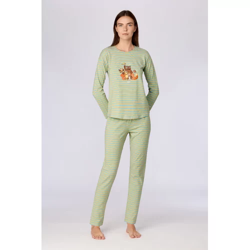 Woody Bosdieren Dames Pyjama - blauw-groene streep