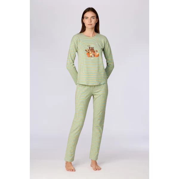 Woody Bosdieren Dames Pyjama - blauw-groene streep