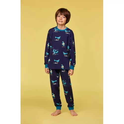 Woody Duif Jongens Pyjama - donkerblauwe duivenprint