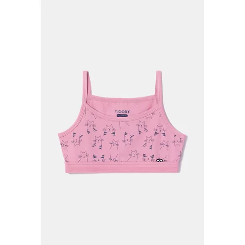 Woody Meisjes Topje - roze kattenprint