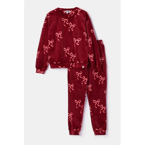 Woody Meisjes Pyjama - bordeaux strikkenprint