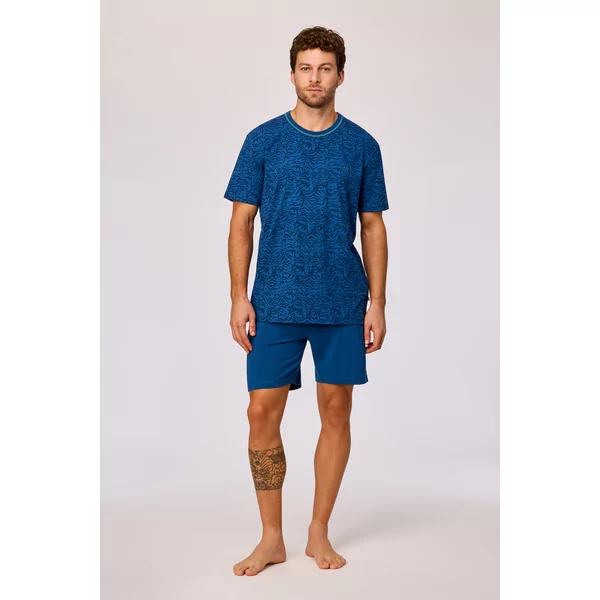 Woody Heren Pyjama - palmbomen print blauw
