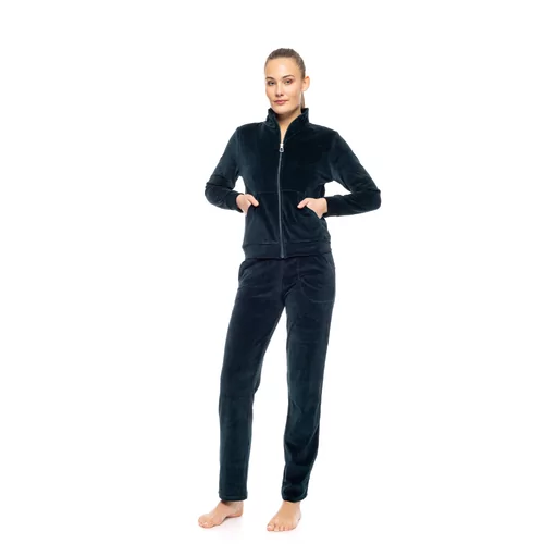 Pink Label Dames Velvet Tracksuit - yacht blue