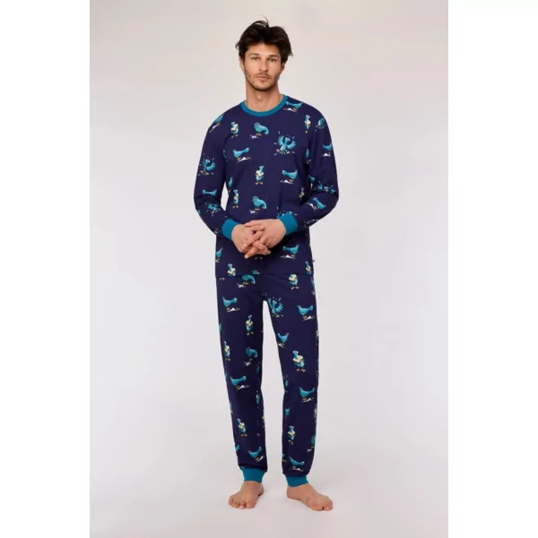 Woody Duif Heren Pyjama - donkerblauwe duivenprint