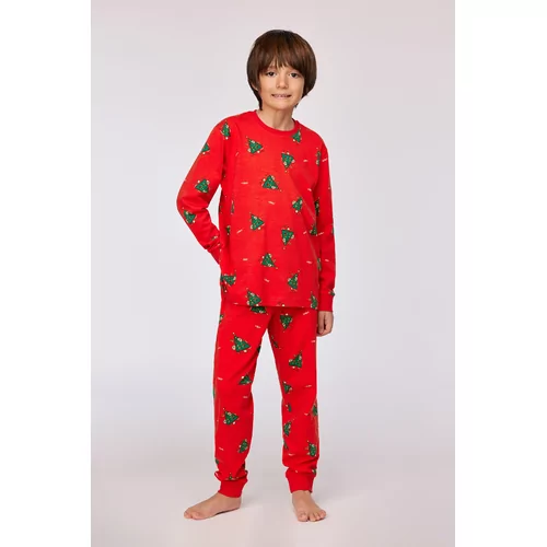 Woody Kerst Kat Jongens Pyjama - rode kerstbomen print