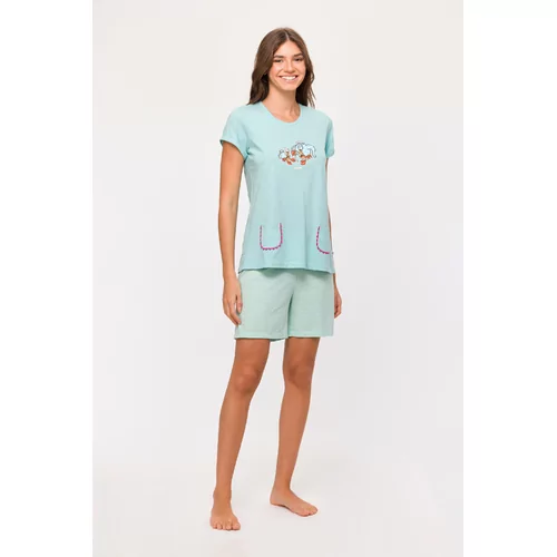 Woody Heremietkreeft Dames Pyjama - licht turquoise