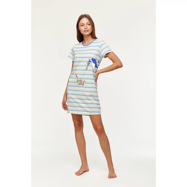 Woody Walvis Dames Nachtkleed - S stripe Woody whale striped