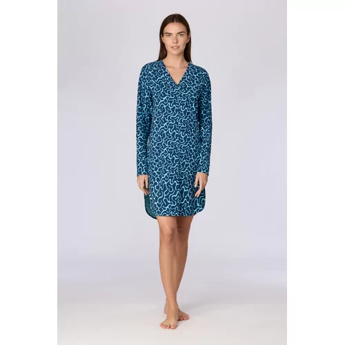 Woody Dames Nachtkleed - blauwe golven allover
