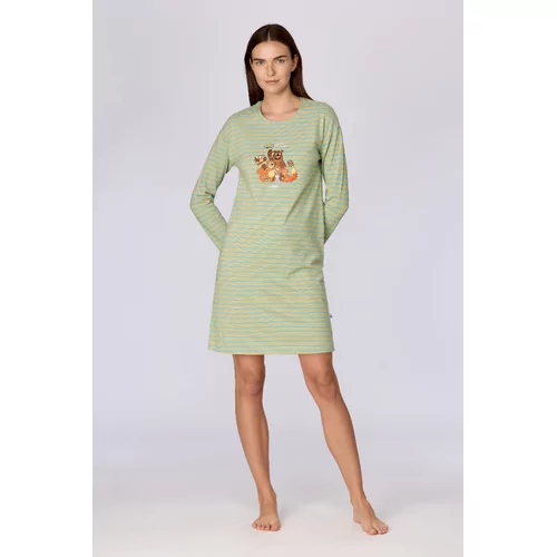 Woody Bosdieren Dames Nachtkleed - blauw-groene streep