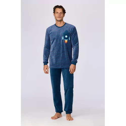 Woody Heren Pyjama - donkerblauwe streep
