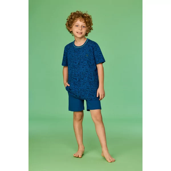 Woody Jongens Pyjama - palmbomen print blauw