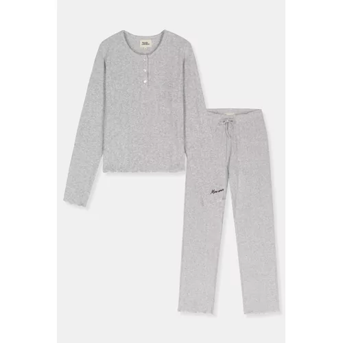 Woody Kirilove Dames Pyjama - light grey mélange