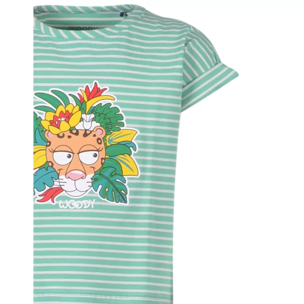 Woody Panter Meisjes Pyjama - jadegroen-wit gestreept