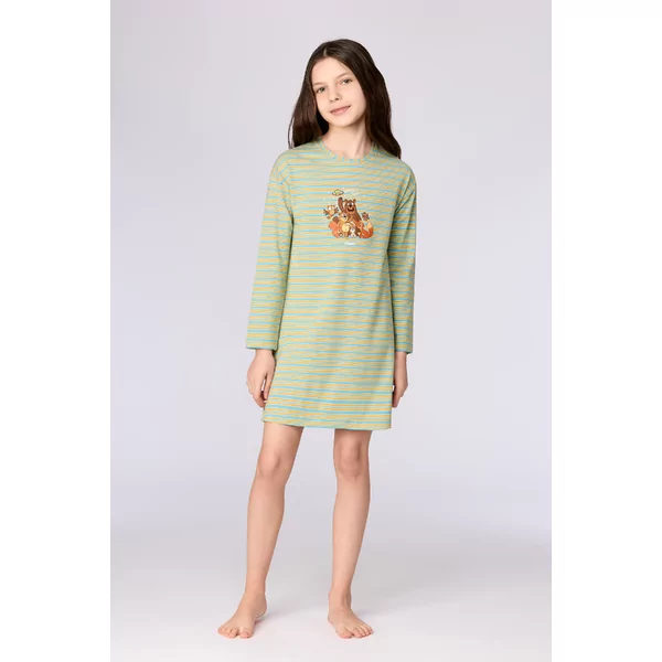 Woody Bosdieren Meisjes Nachtkleed - blauw-groene streep