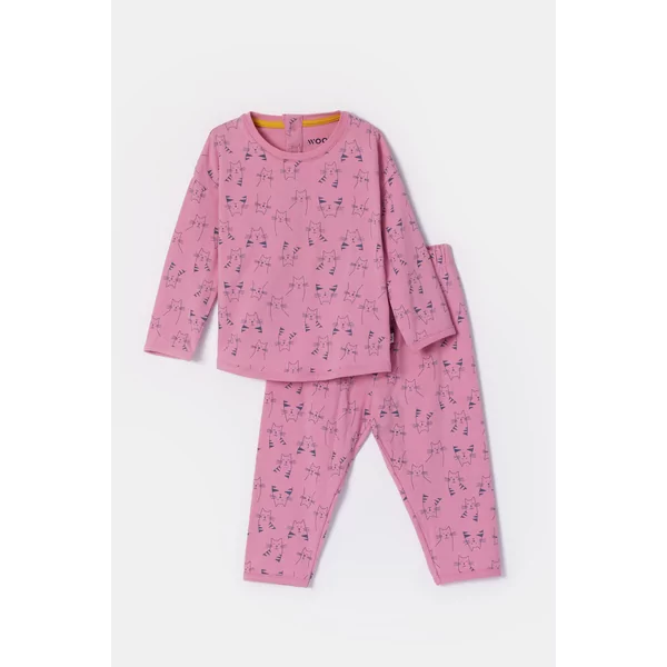 Woody Kat Meisjes Pyjama - roze kattenprint