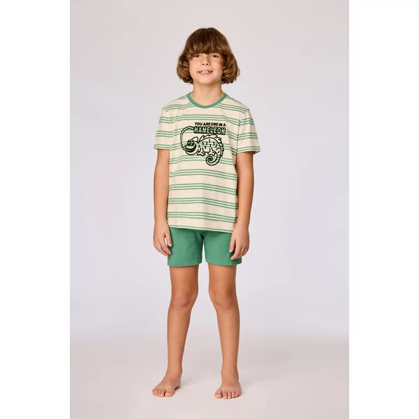 Woody Kameleon Jongens Pyjama - groen gestreept